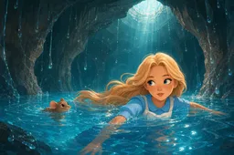 Drawn scene: Alice swims through the pool of tears