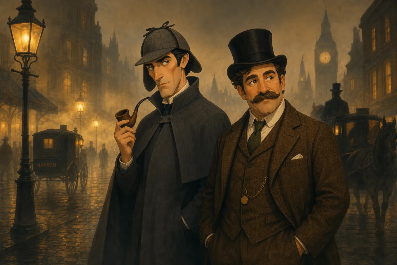 Baker Street, March 1888 — an illustrated scene from Sherlock Holmes
