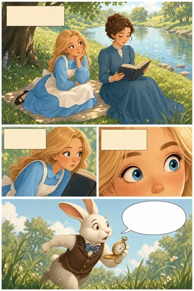A drawn page from the comic edition of Alice's Adventures in Wonderland