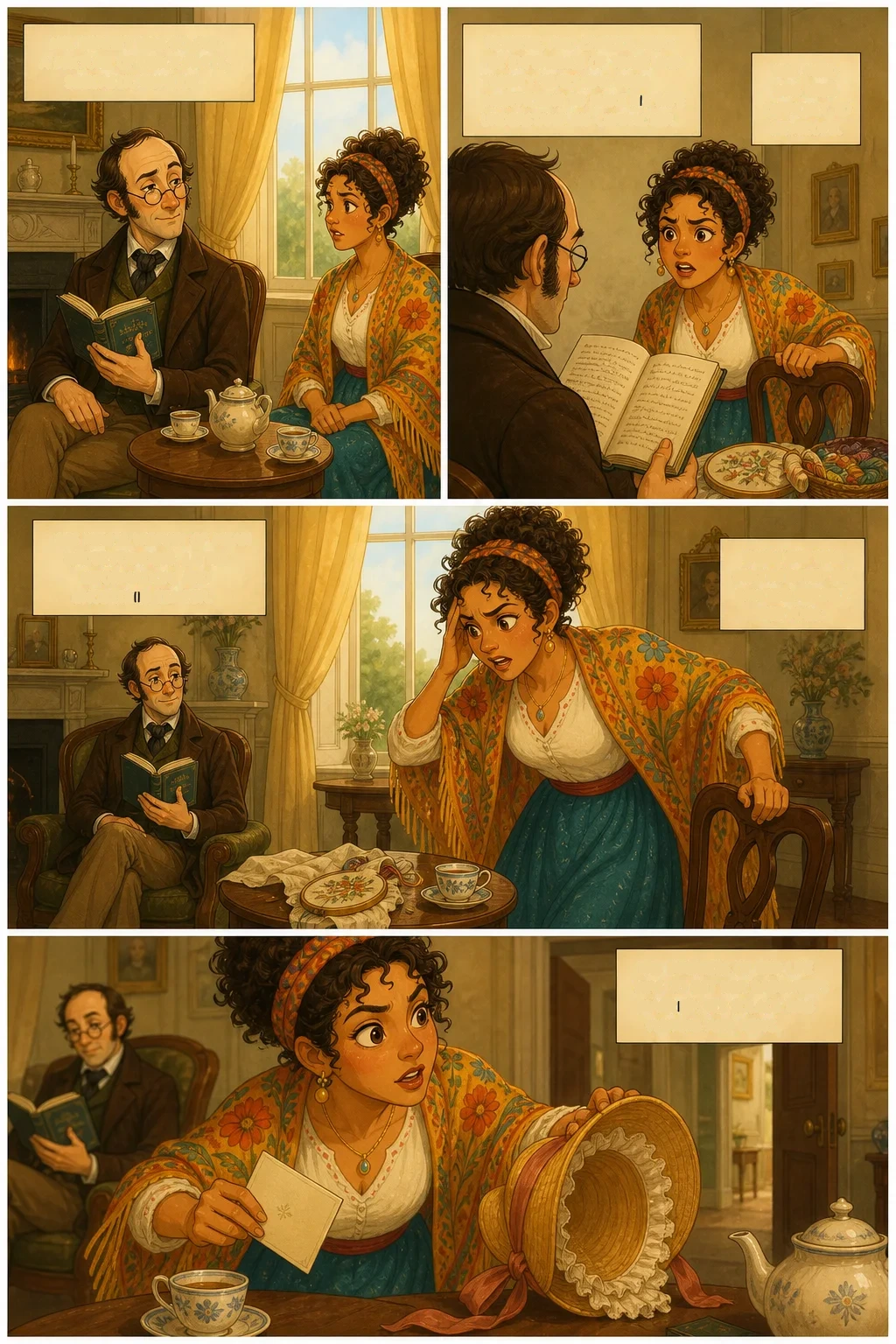 Pride and Prejudice, illustrated page 5: Mr. Bennet was so odd a mixture of quick parts, sarcastic humour…