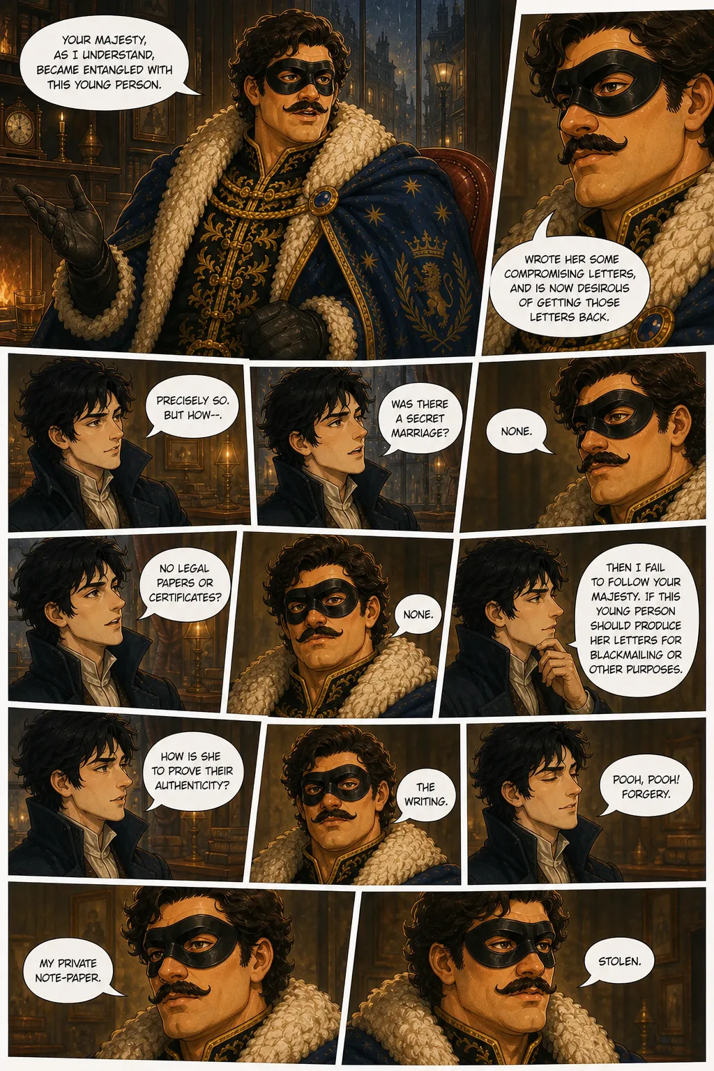 The Adventures of Sherlock Holmes, illustrated page 13: Your Majesty, as I understand, became entangled with this young person,