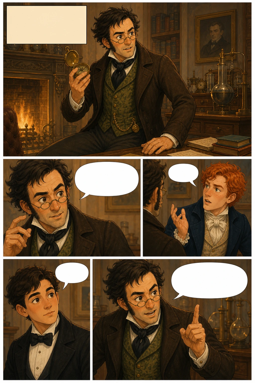 The Time Machine, illustrated page 1: The Time Traveller (for so it will be convenient to speak of him) was expounding a recondite matter to us.
