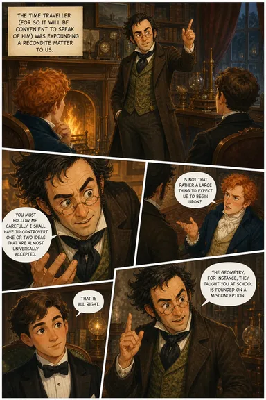 A drawn page from the comic edition of The Time Machine