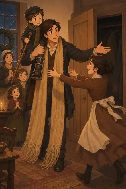 Bob Cratchit carries Tiny Tim home, from A Christmas Carol.
